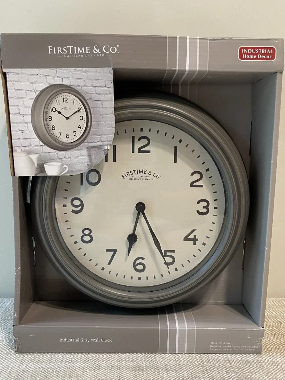 NEW FirstTime & Co. 10-in Industrial Gray Quartz Wall Clock #40233, time decor